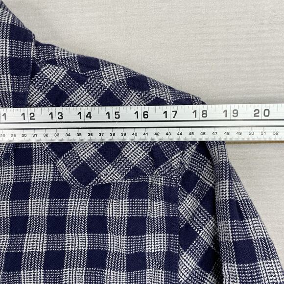 Ruff Hewn Shirt Mens M Long Sleeve Pearl Snap Blue Check Plaid Woved Heavyweight - Picture 5 of 11